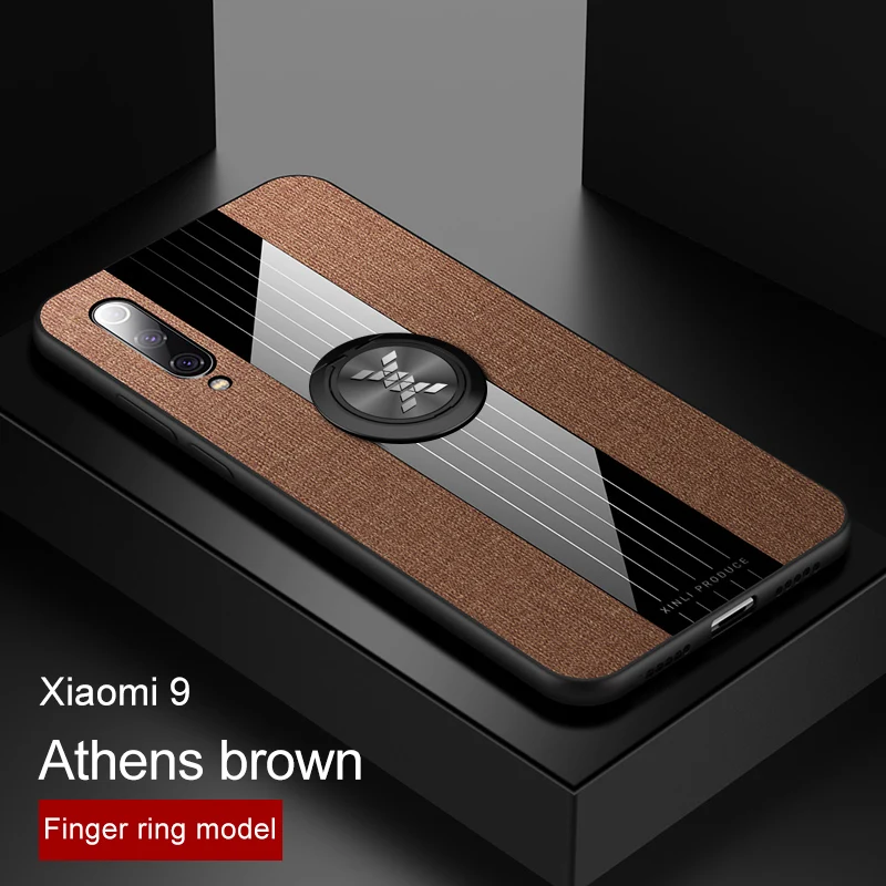 Brown With Ring Для Xiaomi Mi 9 чехол Роскошный тканевый Чехол ударопрочный жесткий чехол для xiomi Xiaomi Mi 8 Lite 9 SE 9T чехол для телефона металлический держатель кольца - Цвет: Brown With Ring