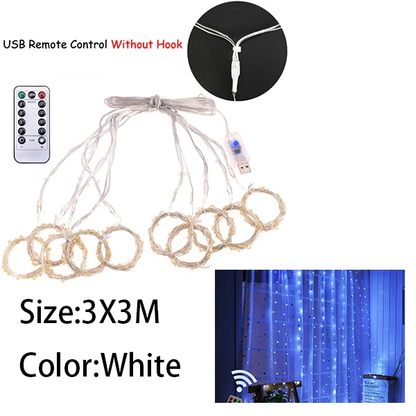 3X3M White Сказочная светодиодная гирлянда-штора, гирлянда, гирлянда, 3x3 м, Рождественский декоративный светодиодный гирлянда, рождественские вечерние, для сада, свадьбы, спальни, INS, перья, свет - Испускаемый цвет: 3X3M White