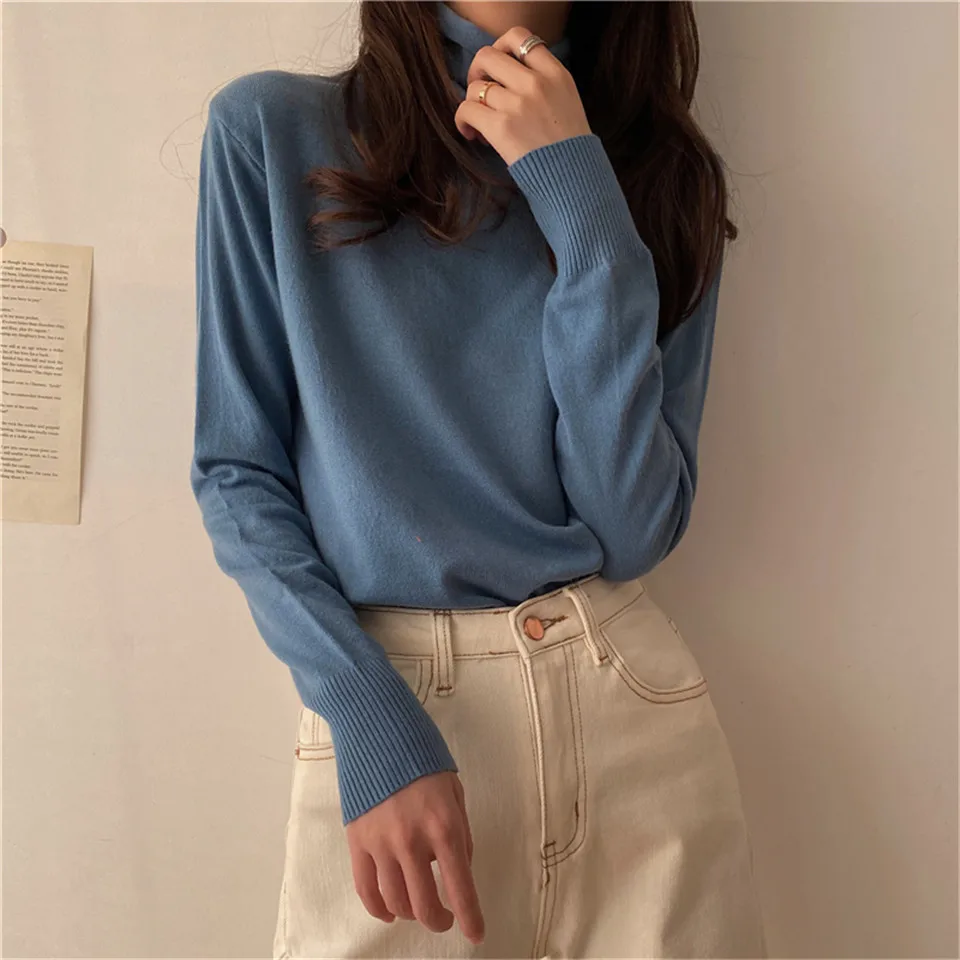 

Spring Autumn Elasticity Turtleneck Knitted Pullovers Sweaters Women Winter Basic Bottoming Sweaters Casual Knit Jumper Female