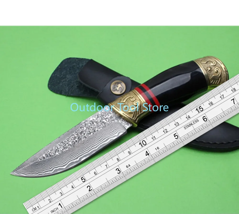 Охотничий нож из дамасской стали прямой с фиксированным Дамасская сталь лезвие