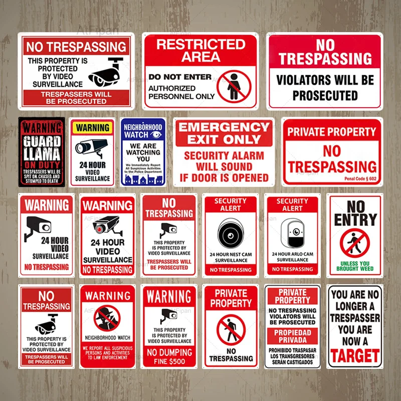

No Trespassing Sign Warning Metal Sign Video Surveillance Sign Wall Decor Yard Sign No Entry Metal Signs