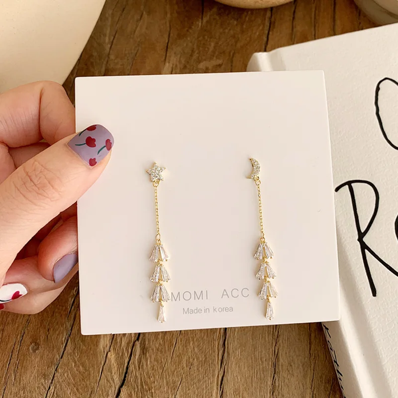 Корейская мода оптом 2020 Новые Длинные Серьги Цепочка Стразы Звездная Луна