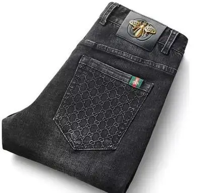 

Men's jeans small feet slim cotton spring and summer new jeans men's international bee embroidery