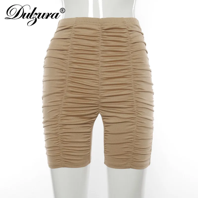 

Dulzura Solid Women High Waist Biker Shorts Ruched Patchwork Skinny Casual Streetwear Sporty Push Up 2021 Spring Summer Fitness