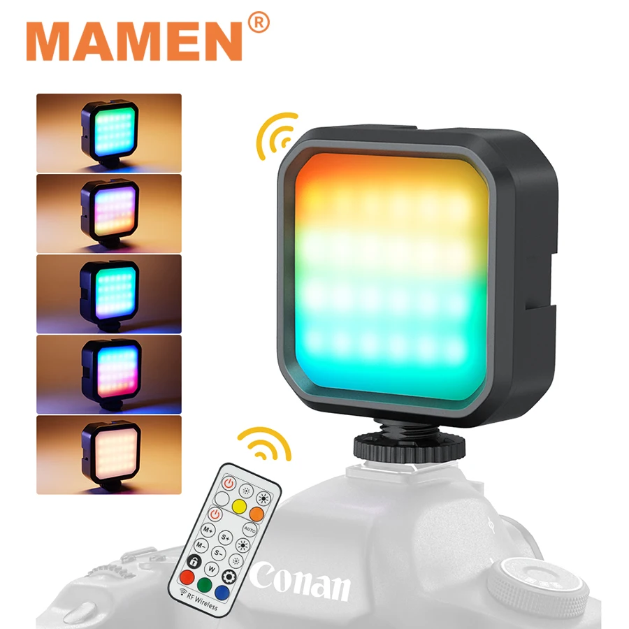 

MAMEN Wireless Remote Control RGB Video Light Built-in 2000mAh Battery LED Camera Lamp for Selfie Photography Fill Light 800Lm