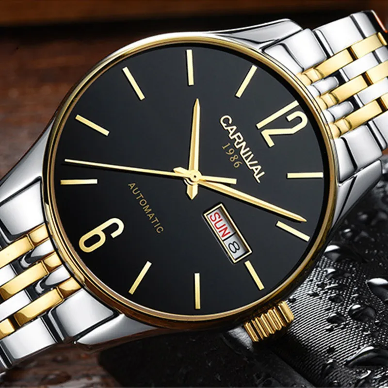 Carnival Brand Fashion Business Watch Man Luxury Gold Mechanical Wristwatch Automatic Calendar Waterproof 2021 Relogio Masculino enlarge