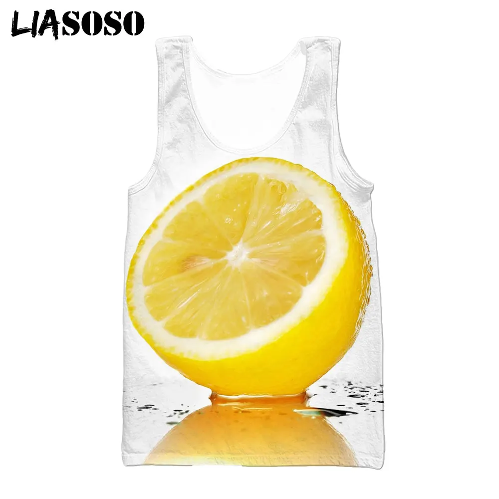 

LIASOSO Summer 3D Print Harajuku Fruit Lemon Yellow Diy Vest Men Women Casual Sleeveless Shirt Fitness Streetwear Tops