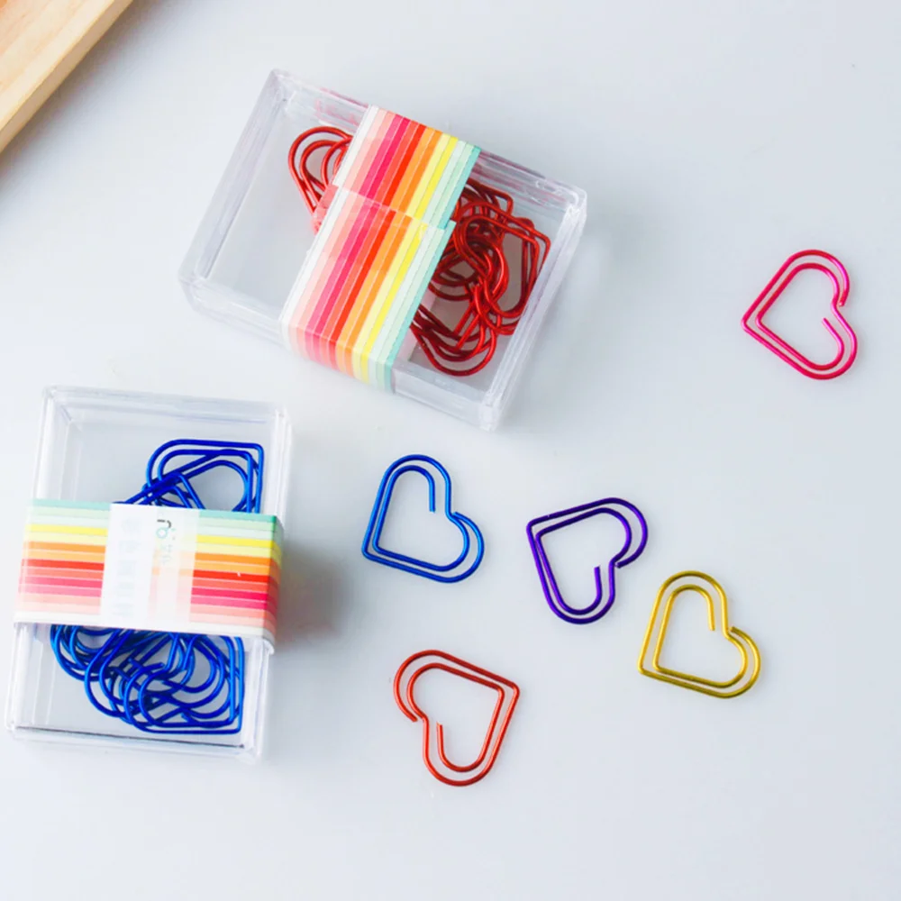 

50Pcs Heart Shaped Paper Clip Colorful Paper Holder Creative Simple Metal Paper Clamp (Red + Blue + Yellow + Purple +