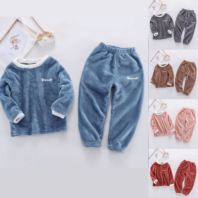 Зимние Детские фланелевые пижамные комплекты детская флисовая одежда для сна