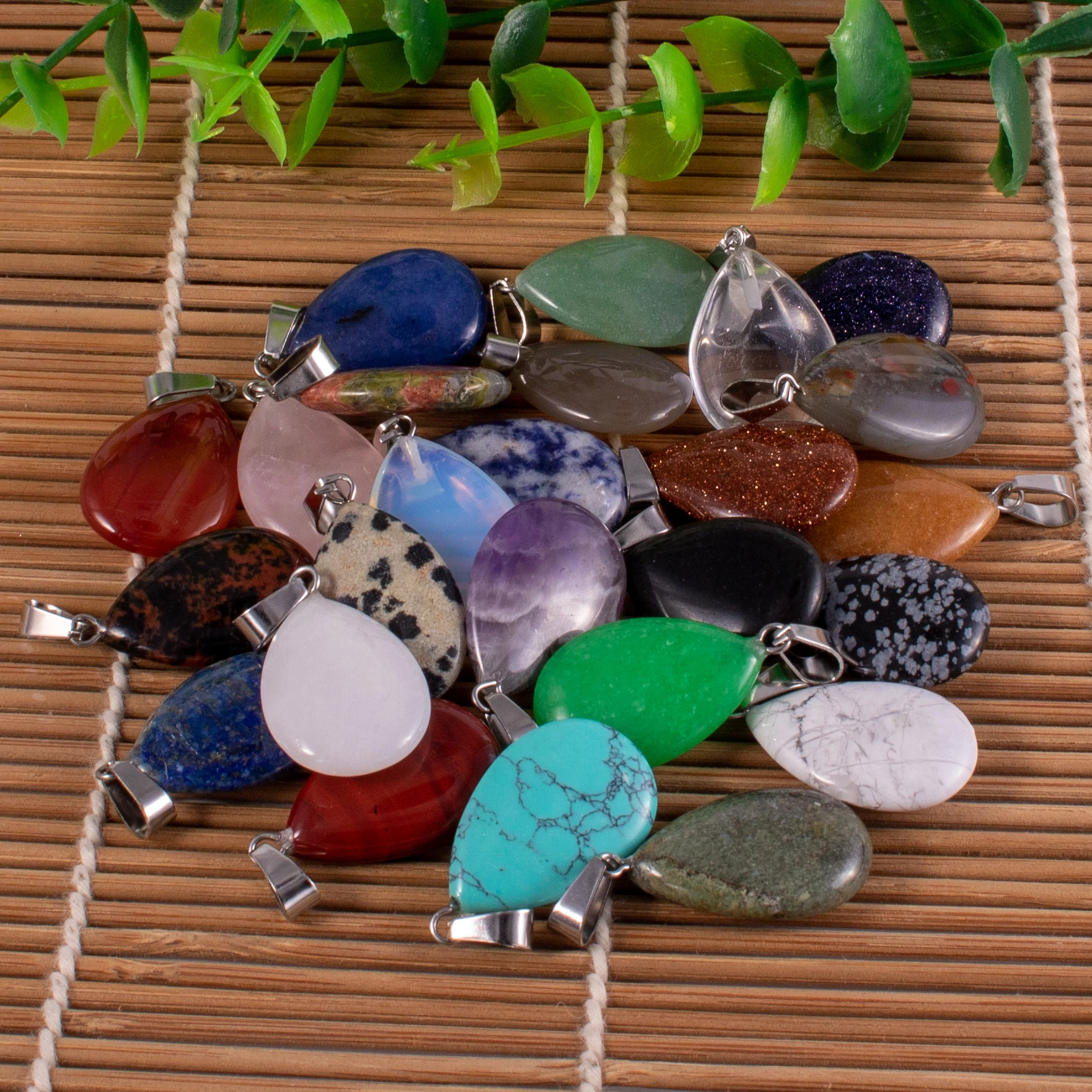 

Fubaoying Agate Pendent Stones 30PCS Amethyst Blue Onyx Crystal Teardrop Natur Jade Pink Quartz Charms For Jewelry Making
