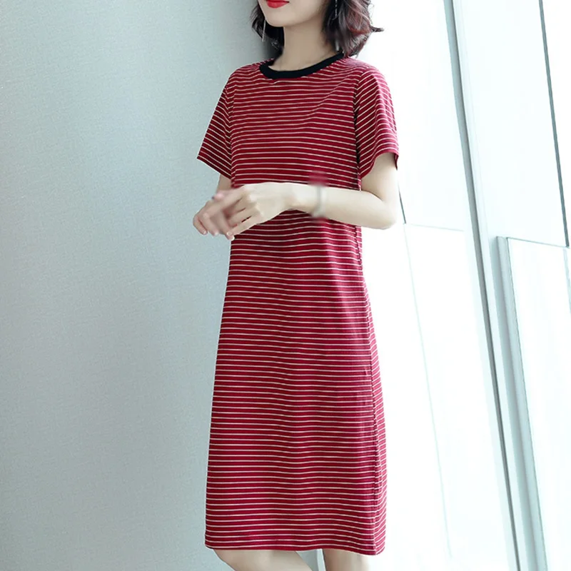 

Модные свободные платья в полоску, летние платья-футболки с коротким рукавом, женское Повседневное платье