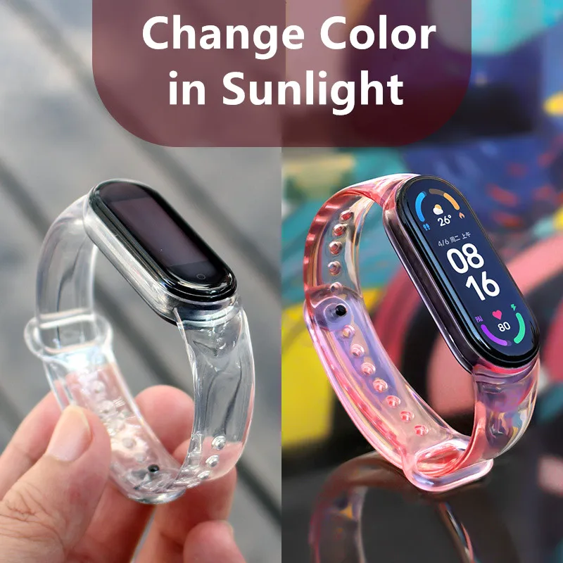 

2021 NEW Suitable for Xiaomi Mi Band 3 4 5 6 Changing By Light Wristwatch Band Waterproof Silicone Strap Fashion Correa Reloj