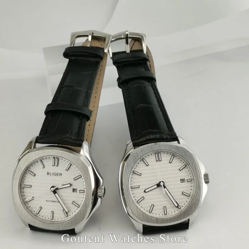 40 мм блигер/стерильные часы мужские белые циферблат с датой сапфировое стекло
