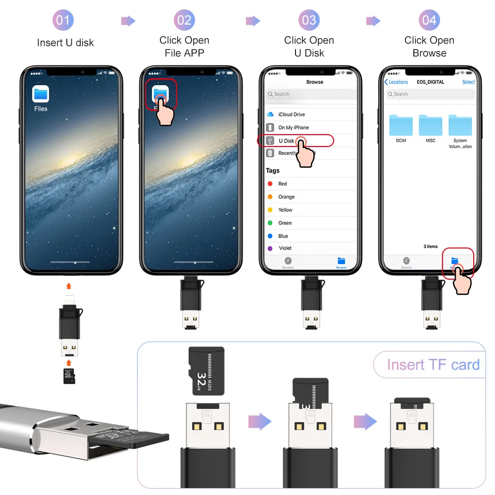 USB OTG адаптер для Lightning/Micro SD/TF Card Reader iPhone 11 Pro Max/XR/X/8/7/6 s/6 s Plus/iPad | Мобильные телефоны и