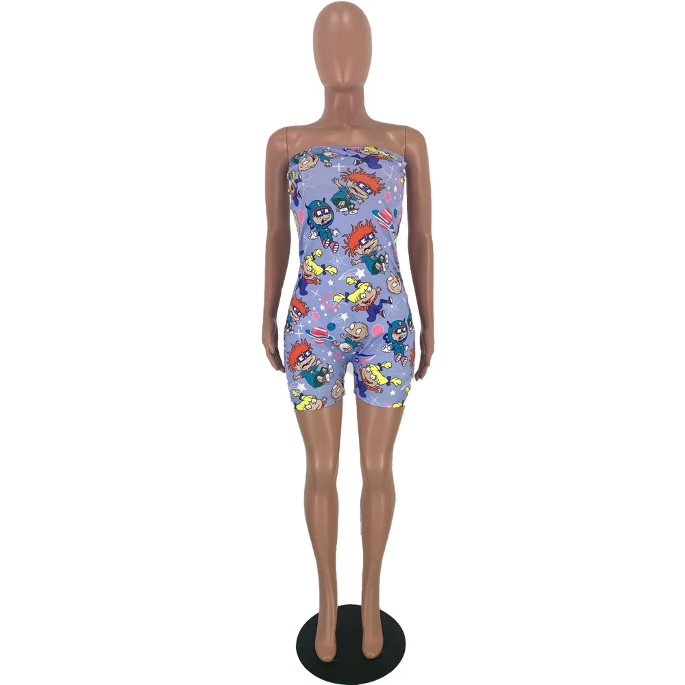 

Sexy woman sleeveless jumpsuit style cartoon print slim sport jumpsuit shorts party club leotard