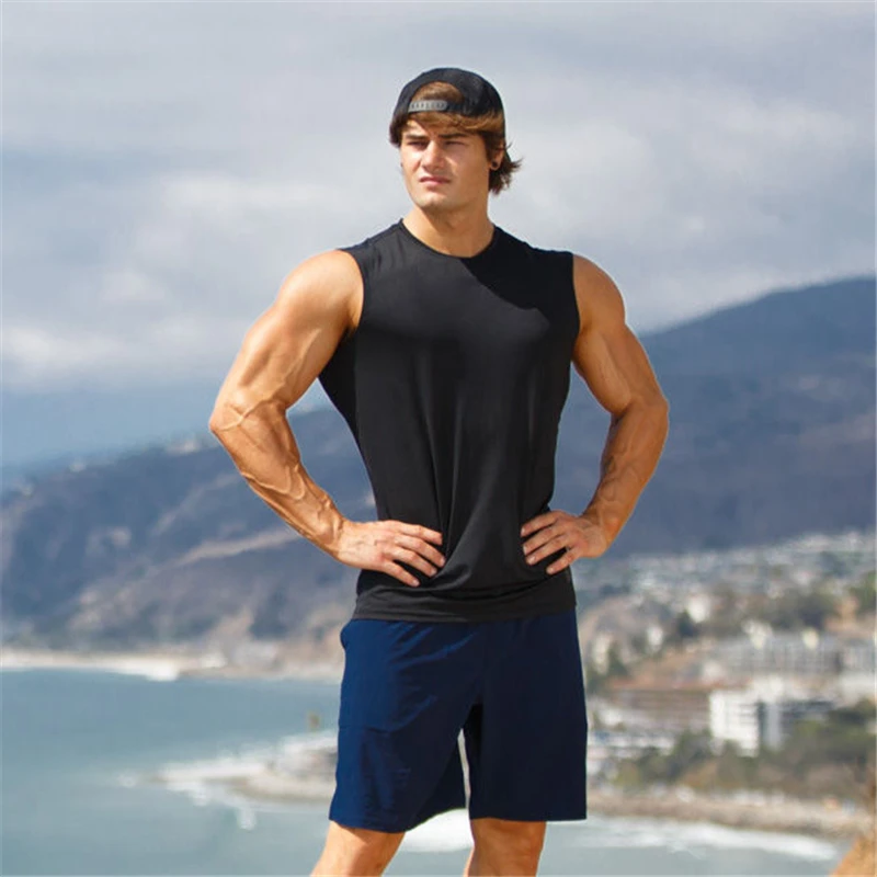 Майка мужская для спортзала Облегающая рубашка без рукавов фитнеса бодибилдинга