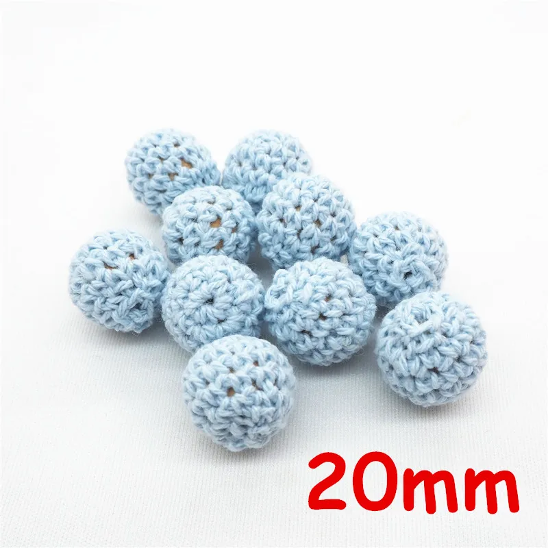 Pastel Blue Chenkai 10 шт. 16 мм 20 мм Круглый Вязание Хлопок крючком деревянные шарики для DIY украшения Детские украшения Прорезыватель для зубов ожерелье игрушка - Цвет: Pastel Blue
