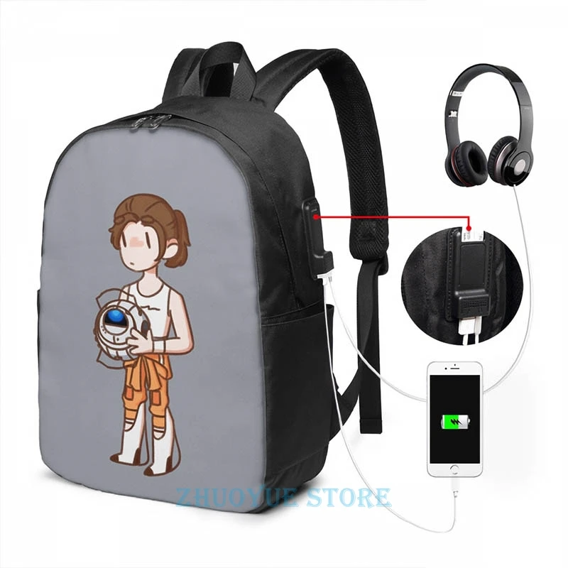 Забавный рюкзак с графическим принтом портал 2 Chell and Wheatley USB зарядкой мужские