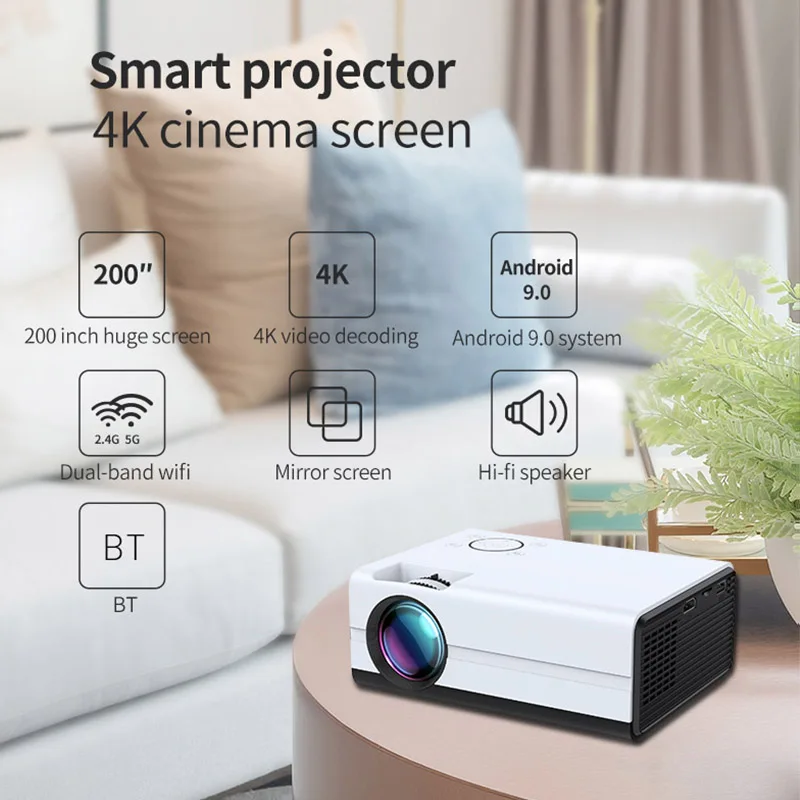 Светодиодный проектор Transpeed Android 9 0 с двумя WIFI BT4.1 поддержка Full HD 1080P портативный