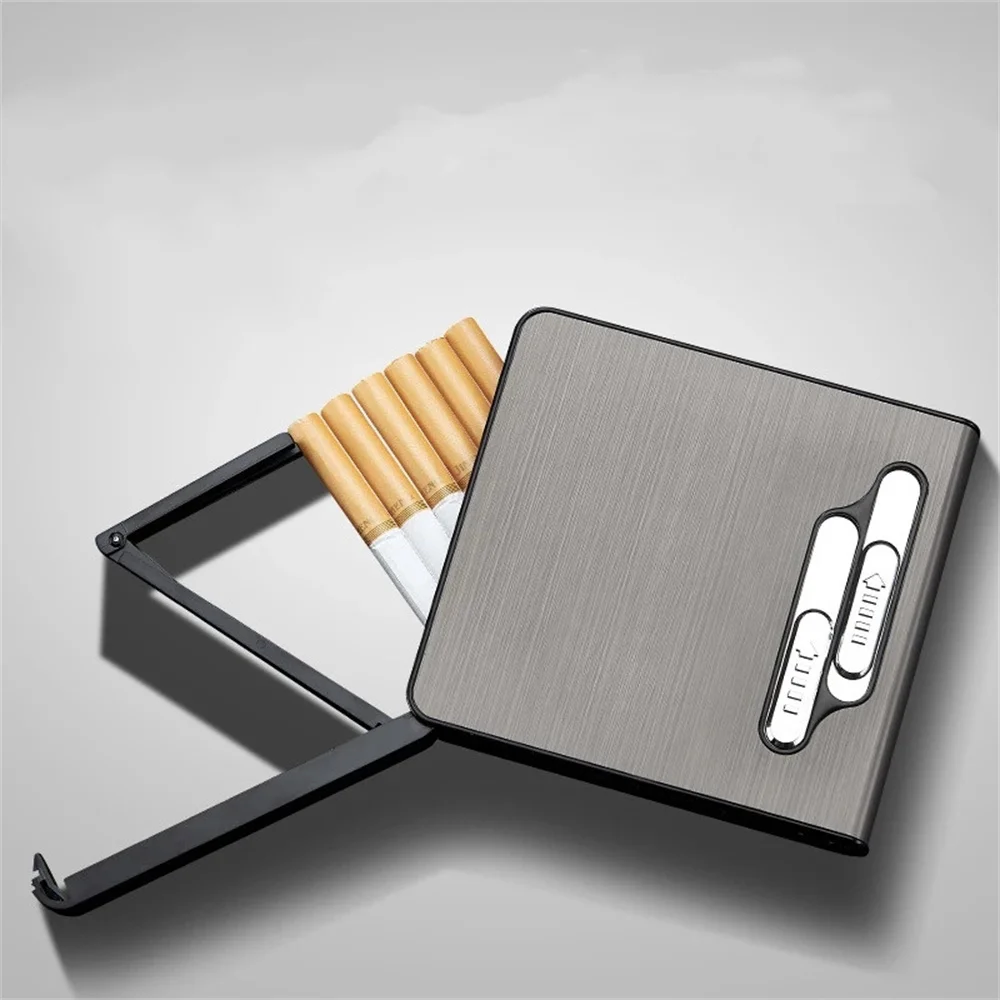 

Прочный металлический чехол для сигарет с двойной дугой USB Зажигалка 20 шт. коробка для сигарет инъекция ветрозащитные Плазменные электриче...