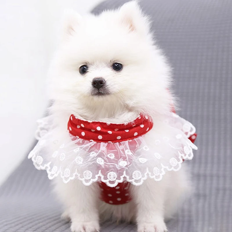 

Sweet Dog Harness Leash Set Cute Bow Lace Rose Dots Puppy Cat Vest Pet Costumes Tool