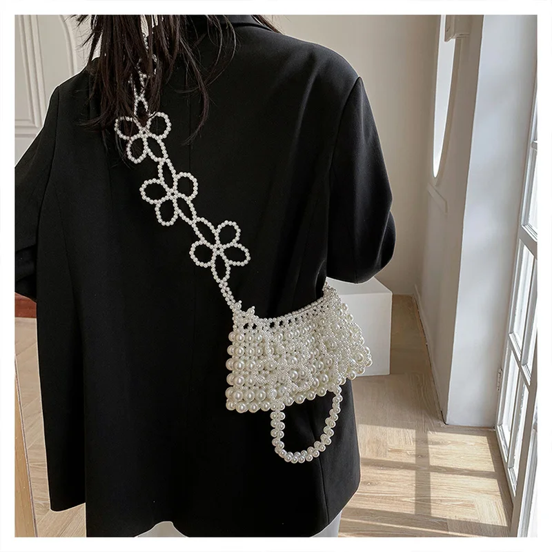 

Handmade Beaded Flower Pearl Bag High Quality Shoulder Messenger Bag Luxury Designer Handbag Summer Beach Purses and Clutch 2022