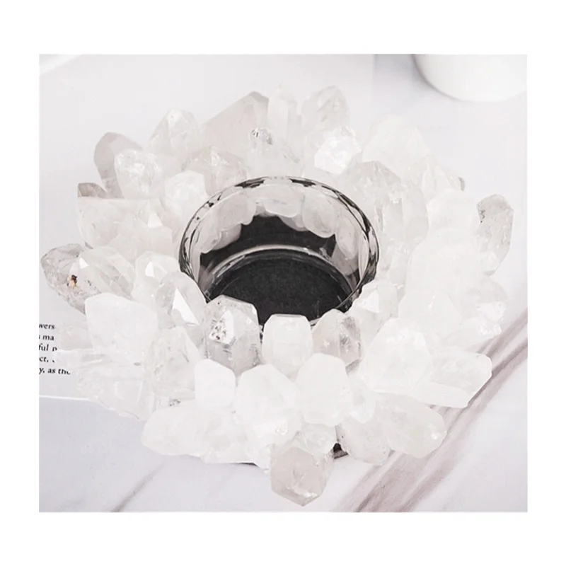 Raw Crystal Clear Quartz Candlestick Tea Light Candle Holder