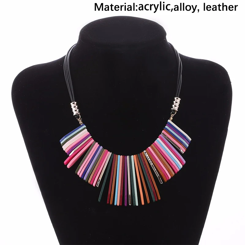 Cpop винтажные красочные кожаные ожерелья с кисточками и кулоны модные