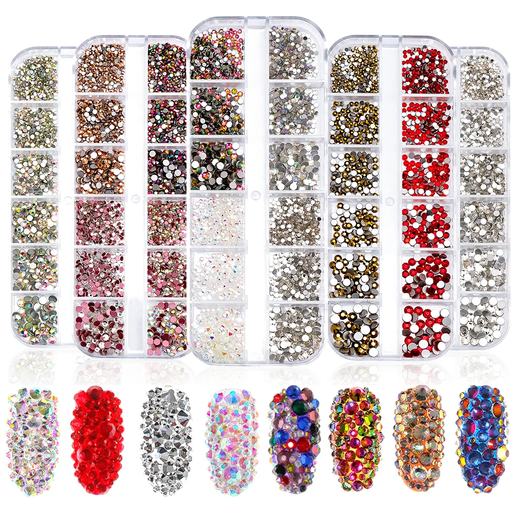 

1440pcs Rhinestones Nail Art Decoration Rectangular Box Flat Bottom Smooth Drill For Nail Tips