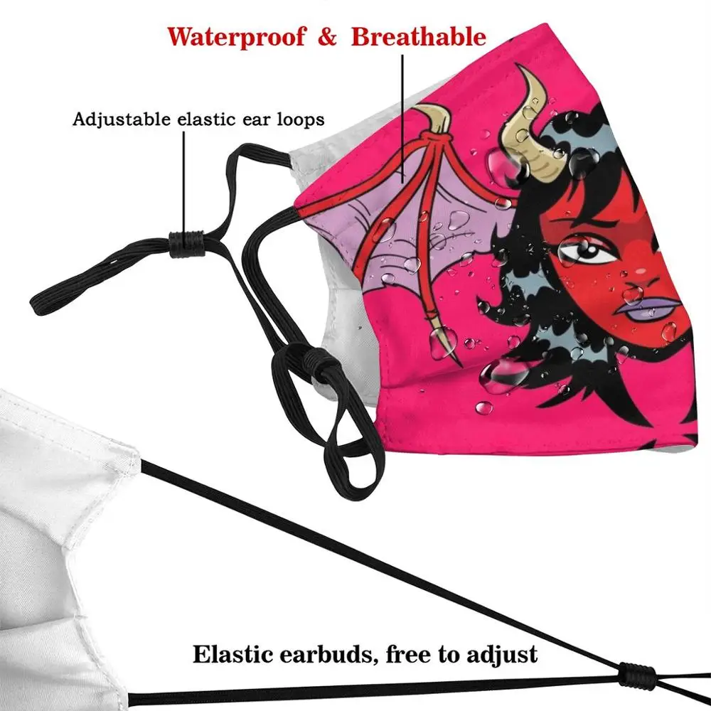 Дьявол девушка печати многоразовые рот маска моющийся фильтр против пыли лицо