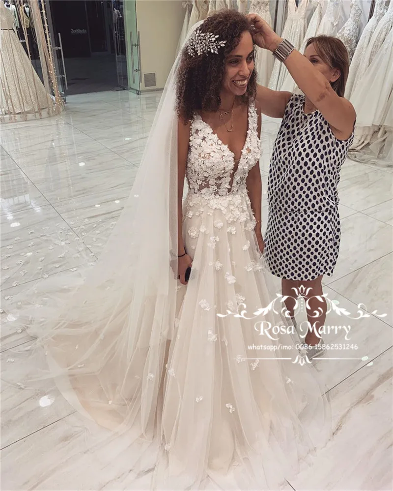 Женское свадебное платье ТРАПЕЦИЕВИДНОЕ ПЛАТЬЕ С 3d цветами V образным вырезом в