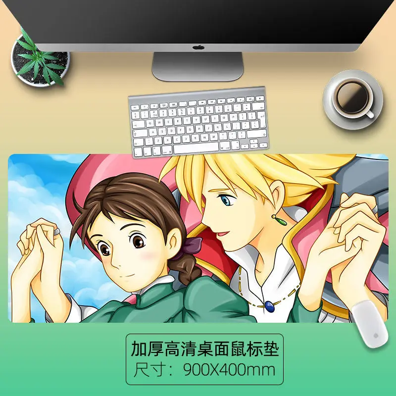 

90x40cm Howl’s Mobile Castle cute mouse pad anime Japanese characters writing desk mat suitable for girls’ bedroom mauspad