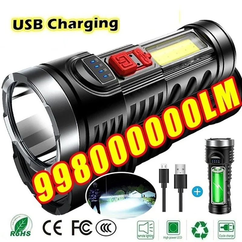 

Powerful USB Rechargeable Flashlight 4 Modes with Built-in 18650 Battery Tactical Flashlight Waterproof LED Torch