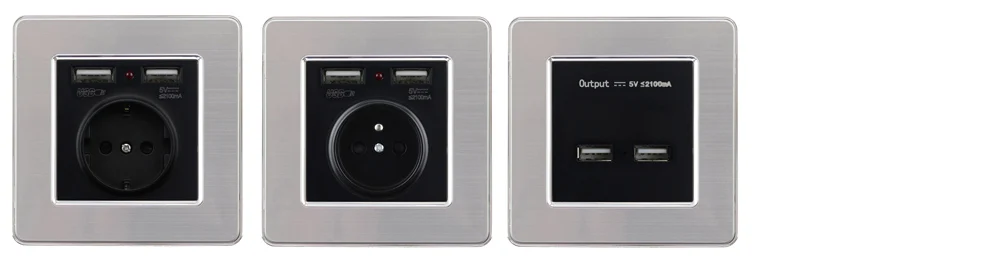 Atlectric ЕС FR стандартная розетка питания Франция розетка для стены с двойной порт USB панель из нержавеющей стали электрическая вилка переходник usb socket