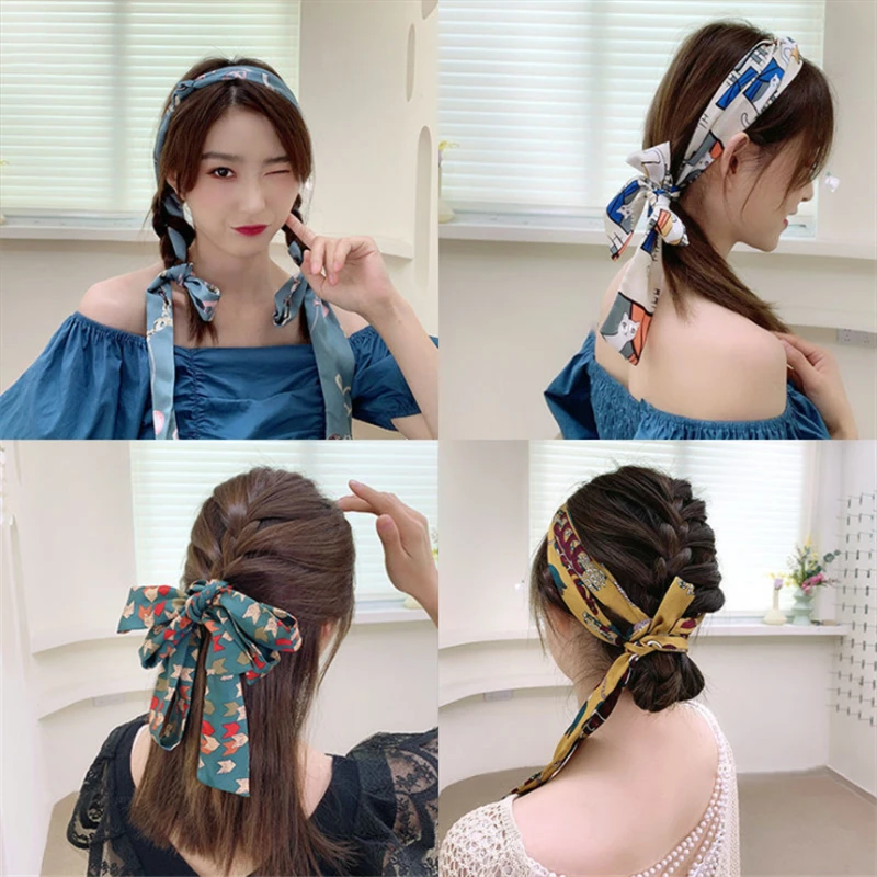 

French elegant silk scarf retro high-end tie head rope hair rope ins hair band female hair band ribbon niche scarves tide