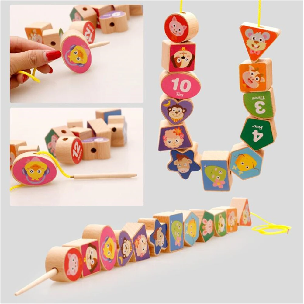 

Cartoon Animal Educational Wooden Beaded Jigsaw Geometry Digital Clock Puzzle Gadgets Matching Clock Toy Montessori For Children
