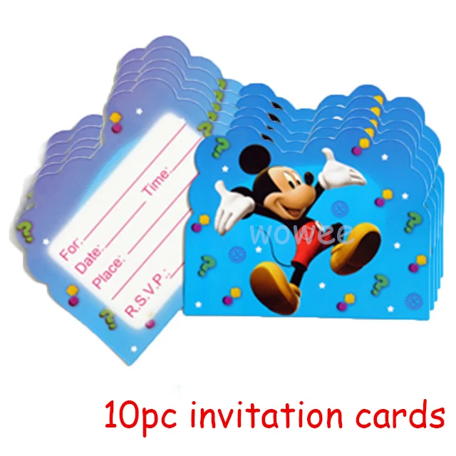 10pc Invitation Card Вечерние скатерти 108*180 см, вечерние скатерти с Микки и Минни Маус, одноразовые Декорации для детского дня рождения - Цвет: 10pc Invitation Card