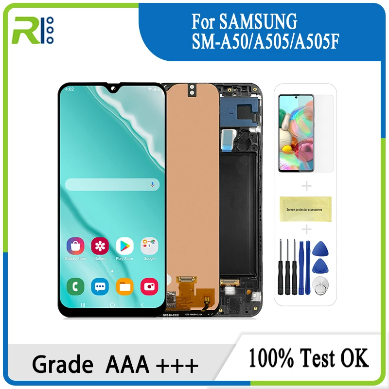 

ЖК-дисплей Super AMOLED 6,4 дюйма для Samsung Galaxy A50 A505 A505F/DS A505FD A505F A505A, дисплей с сенсорным экраном, дигитайзер, стекло