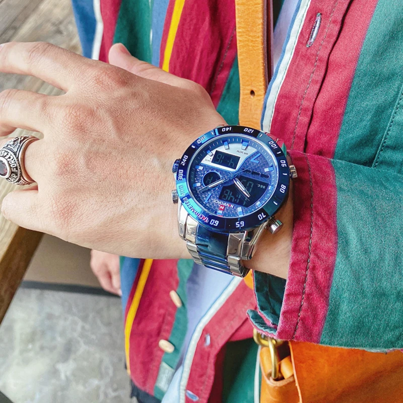 NAVIFORCE Top Luxury Brand Men Sports Watches Quartz LED Digital Male New Clock Full Steel Military Wristwatch Relogio Masculino | Наручные