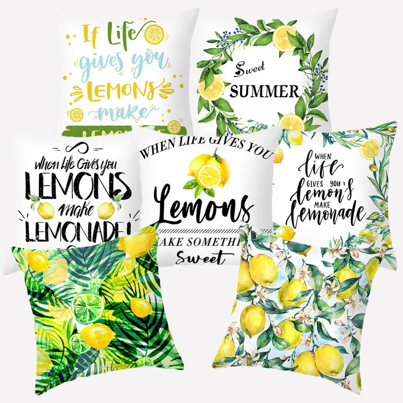 

Yellow Lemon Summer Cushion Cover Polyester Pillowcover Decorative Sofa Cushions Throw Pillows Pillowcases Home Decor