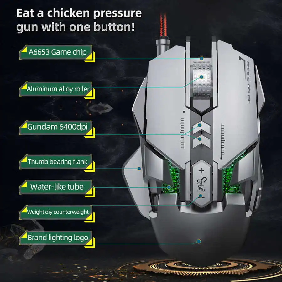 

vertical mouse HXSJ Mechanical Gaming Mouse LED Backlight Adjustable 6400dpi Ergonomic Mice Gift for Gamer mouse pad gamer