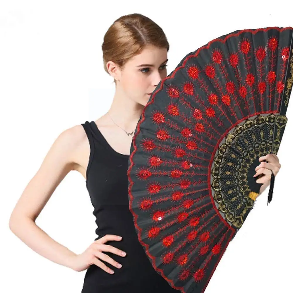 

Fashion Peacock Sequin Dance Hand Fan Folding Fans Dance Props Decoration Favor Chinese Dance Party Folding Fans