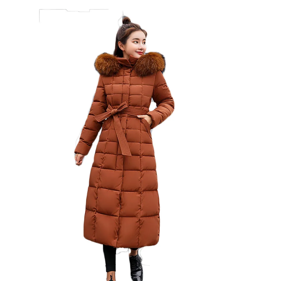 

Cotton Jacket Women Winter 2021 New Style Over-The-Knee Lengthened Loose Thick Solid Color Hooded Fur Collar Coat M357