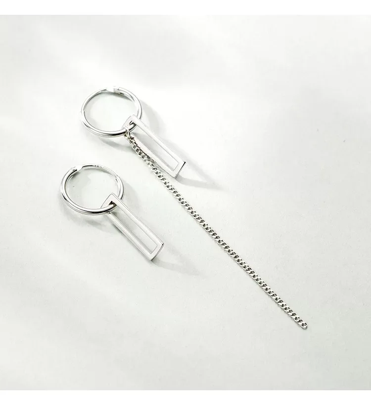 Серьги из стерлингового серебра 925 пробы Модные прямоугольные серьги асимметричные длинные серьги с кисточками сладкий тренд женские серебряные серьги ювелирные изделия