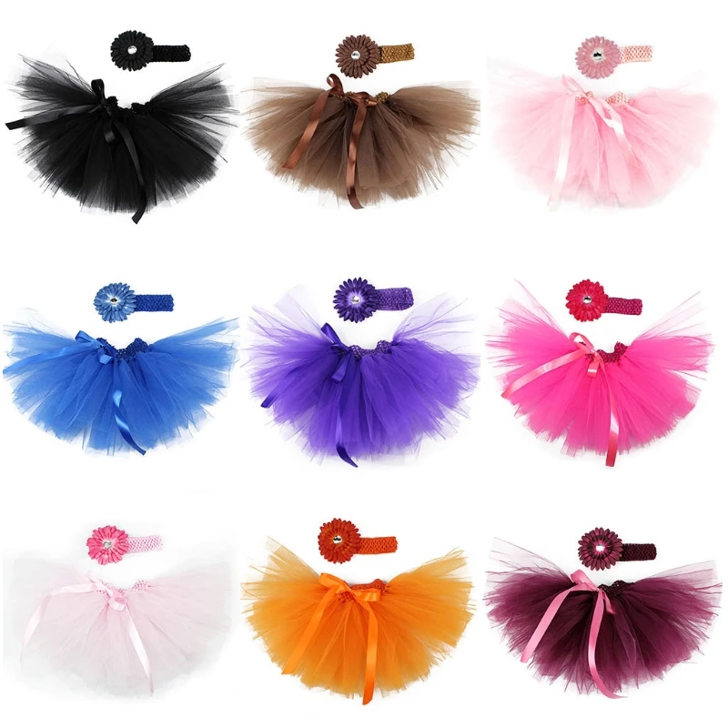 Falda de tut&uacute; de malla para beb&eacute;s, conjunto de diadema de flores con correa, accesorios de fotograf&iacute;a para reci&eacute;n nacidos, trajes de ropa para sesi&oacute;n de fotos, 3 uds.-0