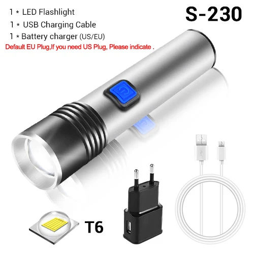 S-230 Option B USB Перезаряжаемый мини светодиодный светильник фонарь Водонепроницаемый XPE T6 светодиодный фонарь масштабируемый портативный походный светильник встроенный аккумулятор - Испускаемый цвет: S-230 Option B