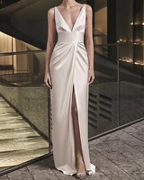 simple split evening formal dress 2022 v neck backless floor length prom party gown vestidos fiesta robe de soir%c3%a9e