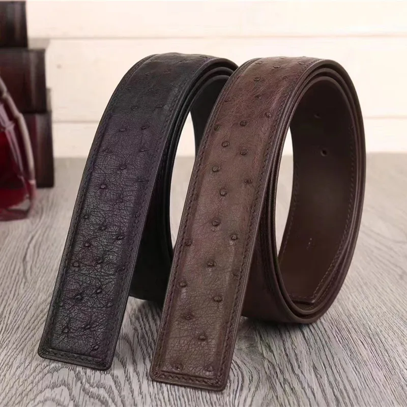 Authentic Real True Ostrich Skin High Quality Businessmen Waist Strap Genuine Exotic Leather Male Belt for Smooth Pin Buckle