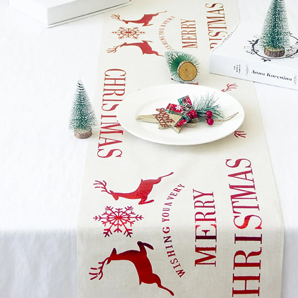 

2022 Happy New Year Table Runners Christmas Decorations for Home Table Party Xmas Tree Elk Printed Fall Table Runner Decor