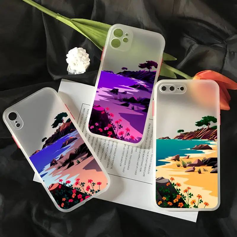 

Elegant Beautiful Beach Cellphone Phone Case For Iphone 11 12 Pro Max 7 8 Plus X Xs Xs Max XR Translucent Matte Cvoer